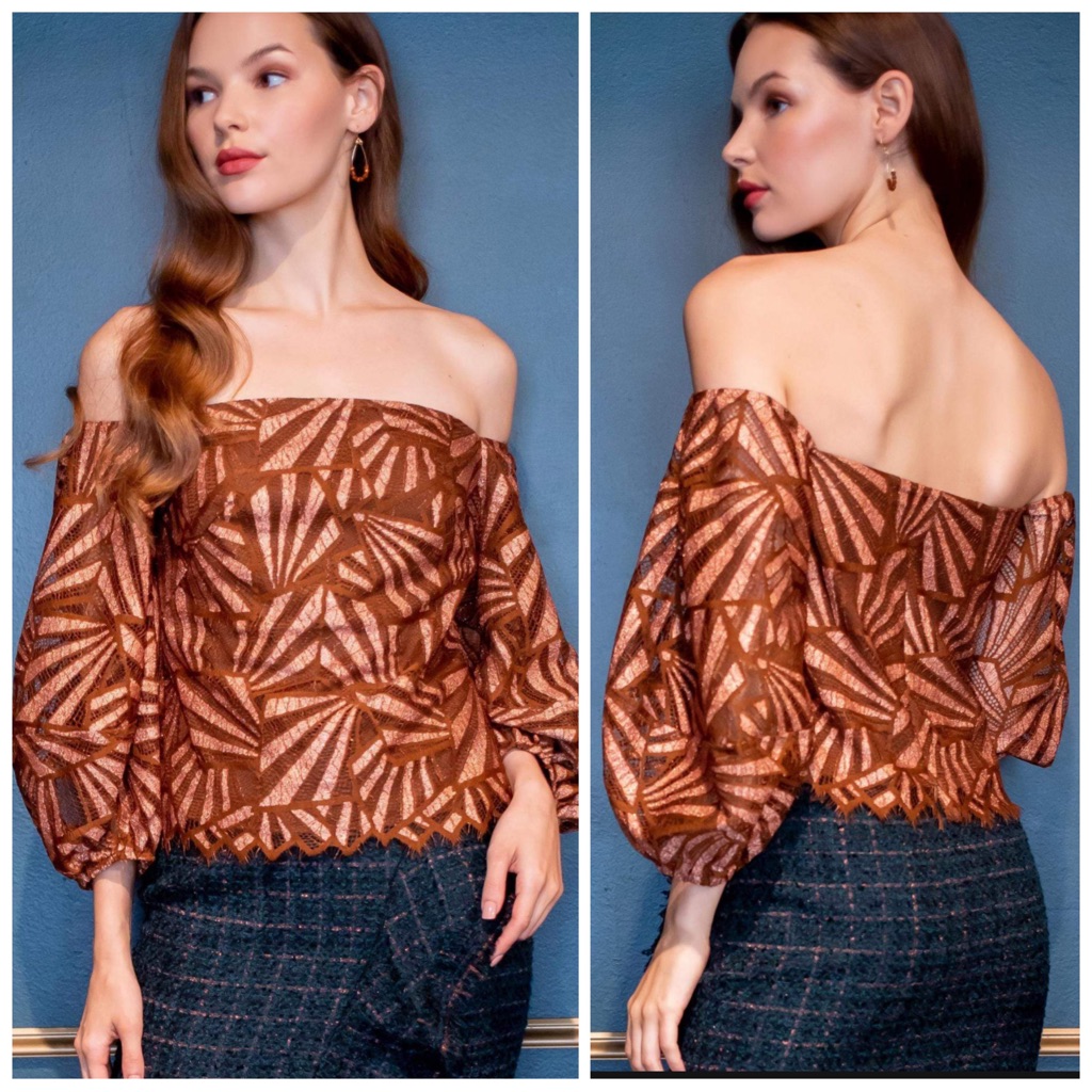 Eva Franco Anthropologie Shine Off-The-Shoulder Cropped Lace Blouse Size Small